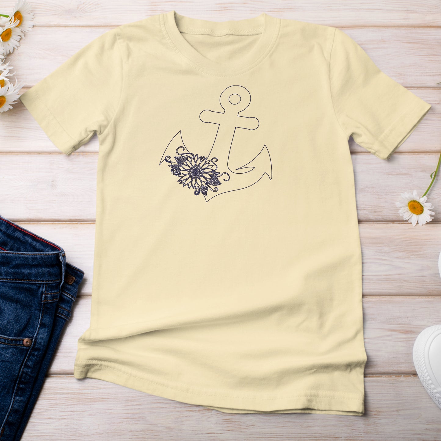 T-Shirt Yellow with Anchor with Sunflower