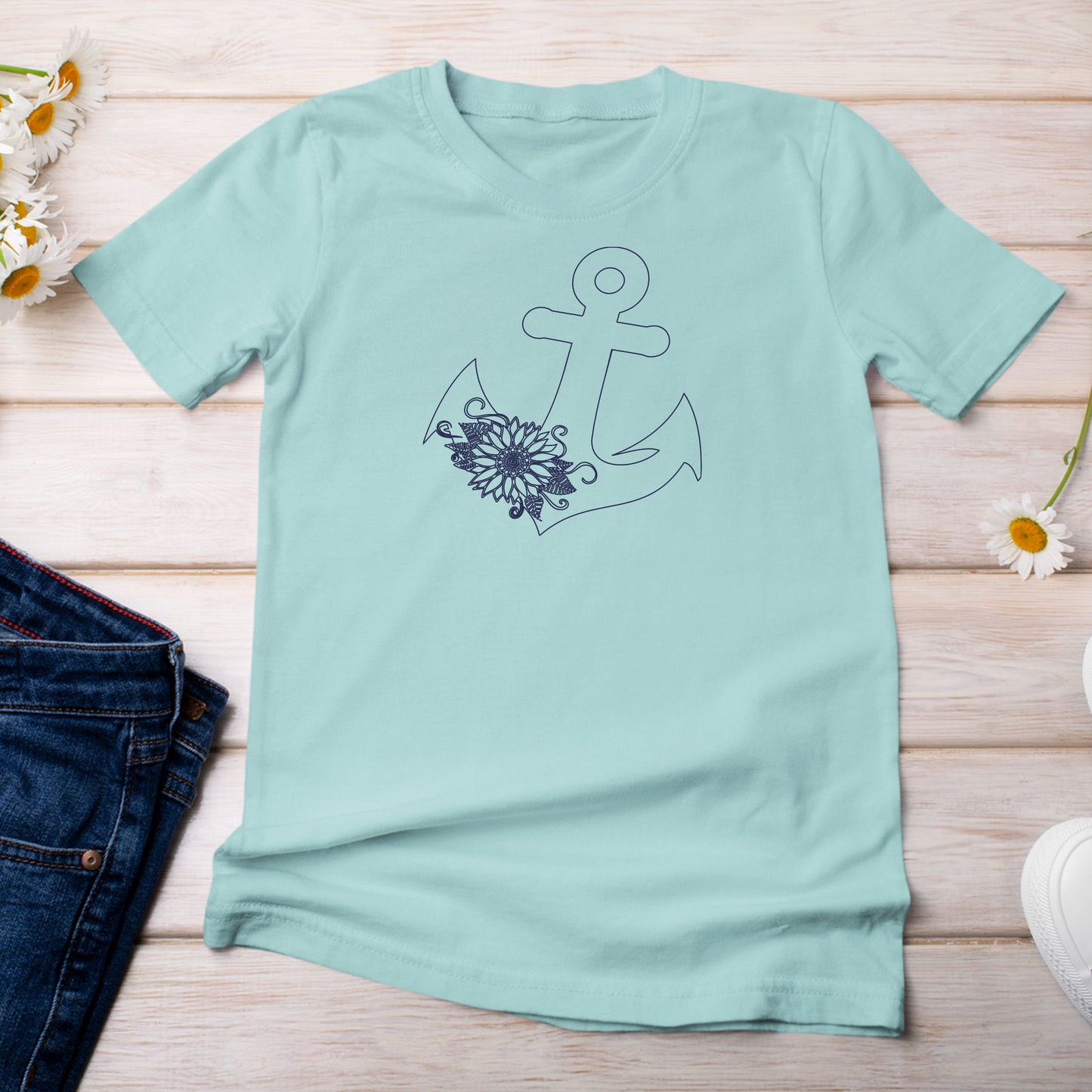 T-Shirt Mint Color with Anchor with Sunflower