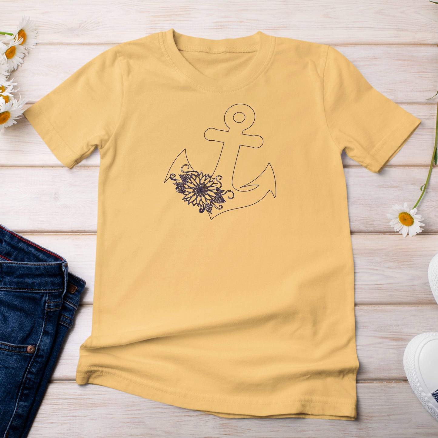 T-Shirt Deep Citrus Yellow Color with Anchor with Sunflower