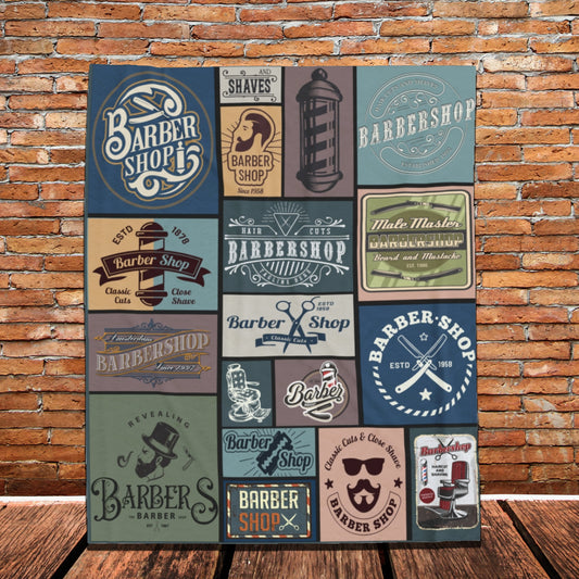 Barber Shop Sign Art Collection Blanket Super Soft Velvety Throw Blankets for Bed, Sofa, and Couch 50x60