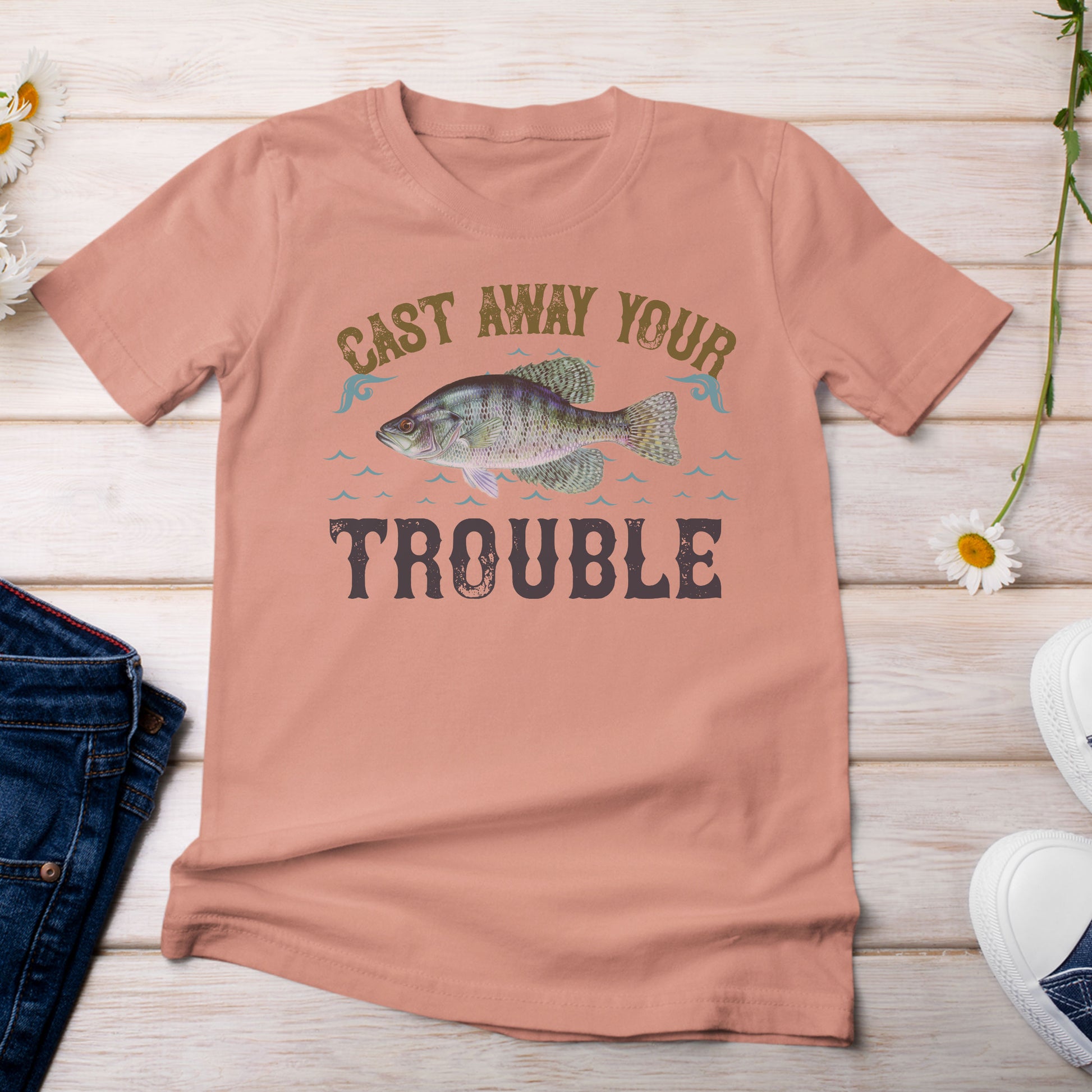 Cast Away Your Trouble and Catch a Crappie T-Shirt Terra Cotta Color