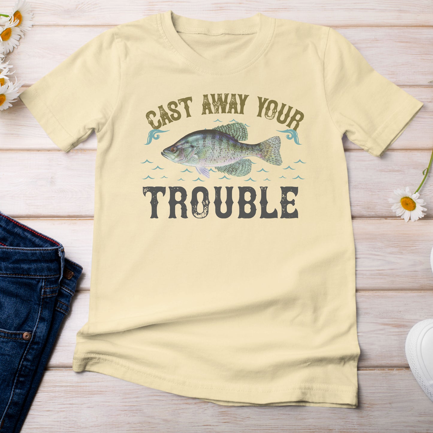 Cast Away Your Trouble and Catch a Crappie T-Shirt Light Yellow Color