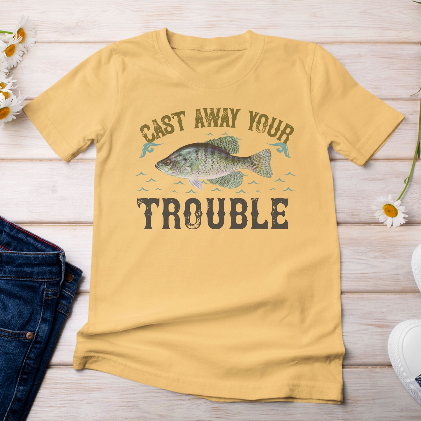 Cast Away Your Trouble and Catch a Crappie T-Shirt Yellow Citrus Color