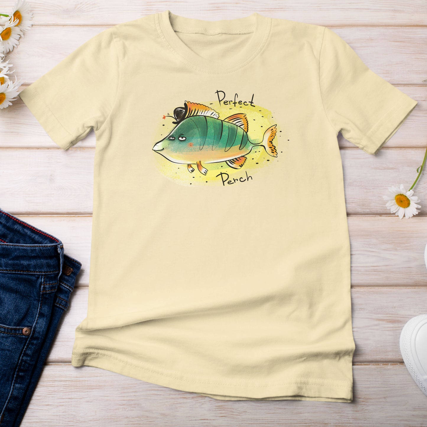 Perch are a Perfect Fish T-Shirt Light Yellow Banana Color