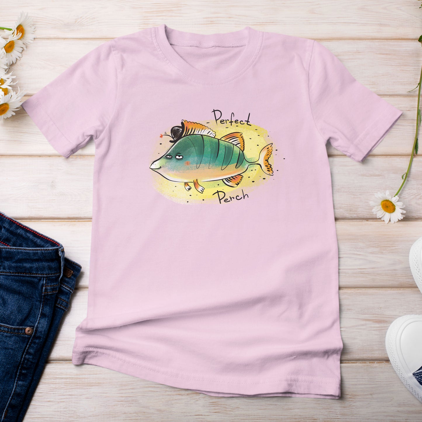 Perch are a Perfect Fish T-Shirt Light Pink Blossom Color