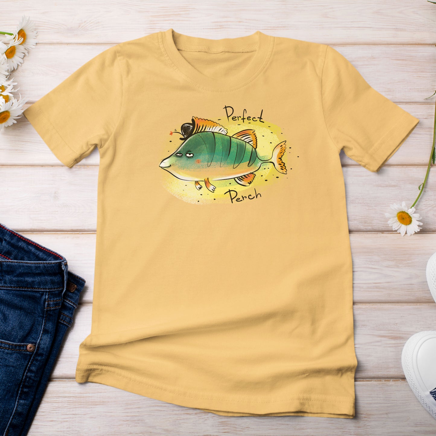 Perch are a Perfect Fish T-Shirt Yellow Citrus Color