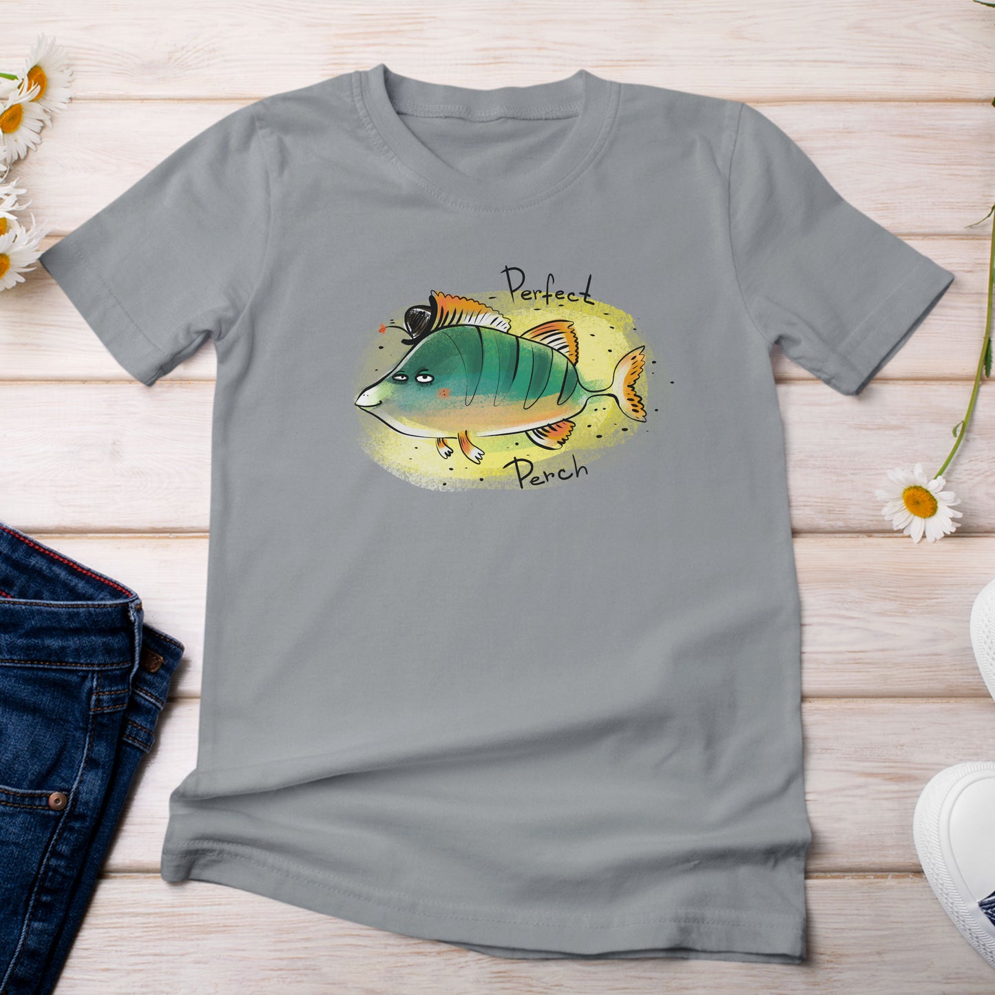 Perch are a Perfect Fish T-Shirt Light Grey Granite Color