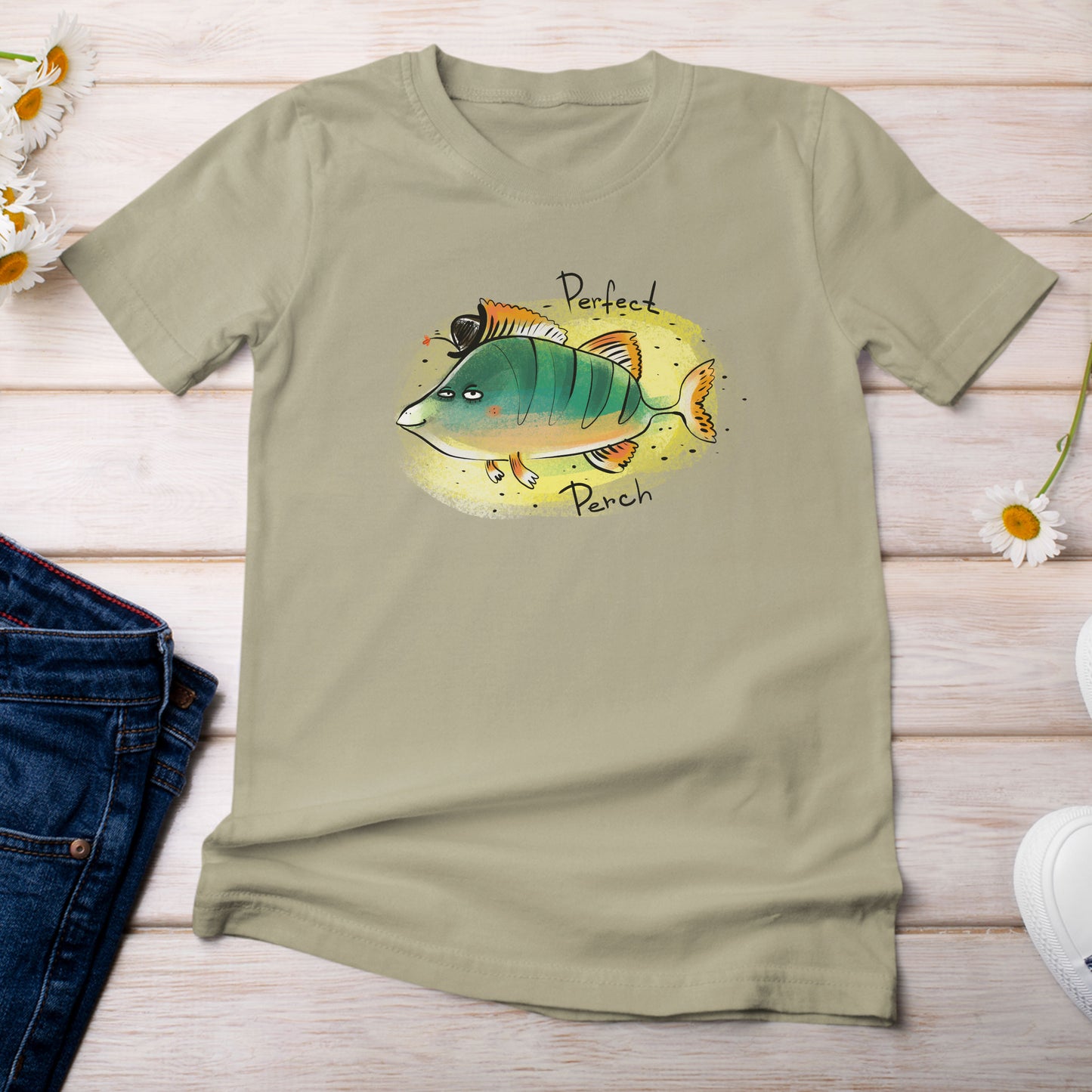 Perch are a Perfect Fish T-Shirt Light Khaki Color