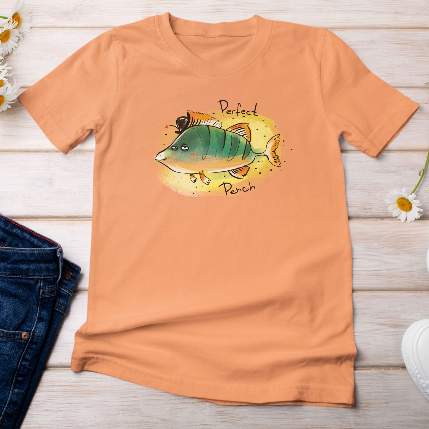 Perch are a Perfect Fish T-Shirt Bright Light Orange Melon Color