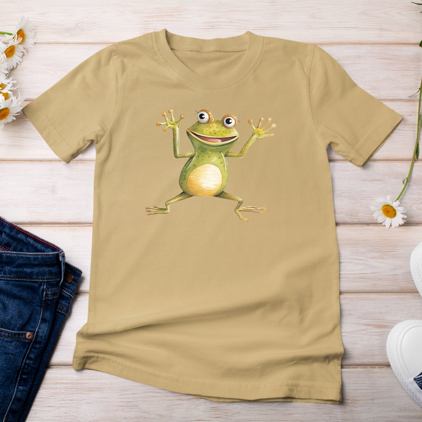 Happy Frog Amphibian T-Shirt Light Yellow Mustard Color