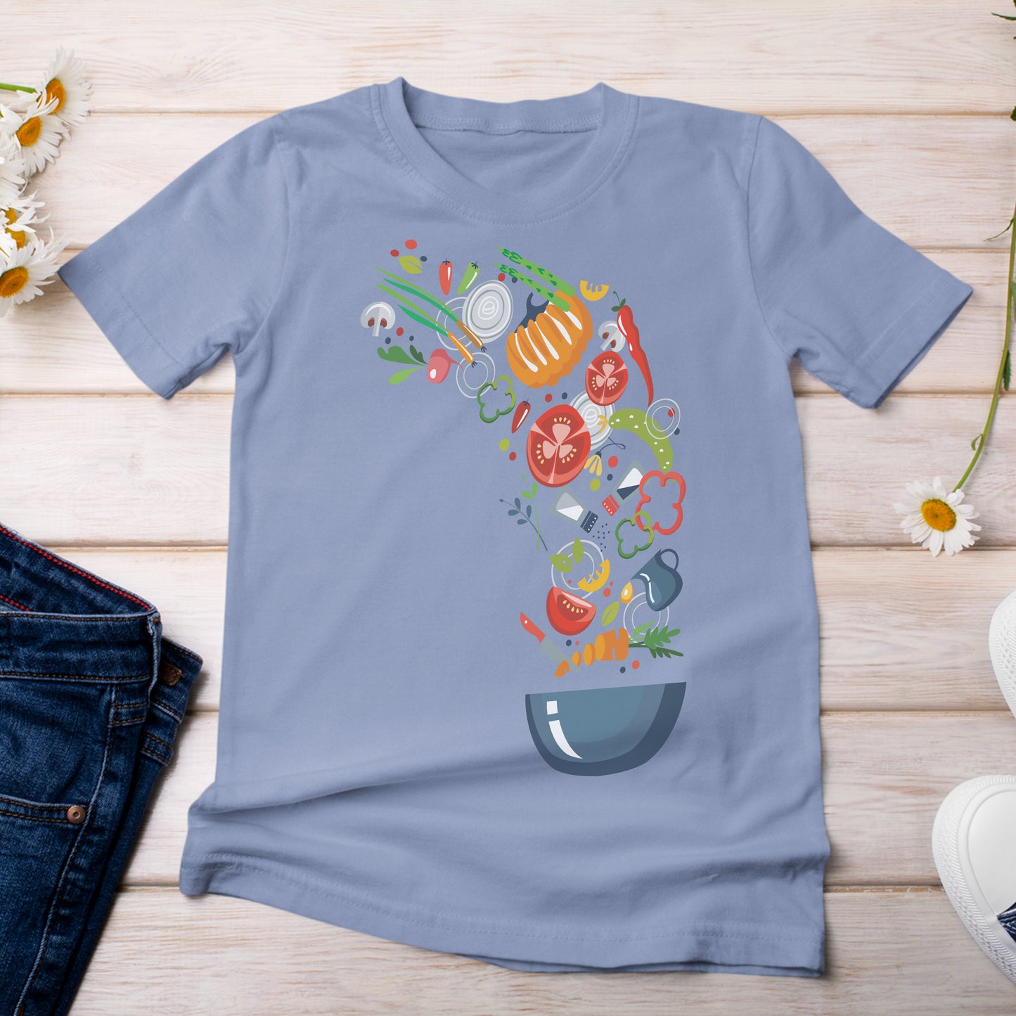 Yummy Salad Bowl T-Shirt Light Washed Denim Color