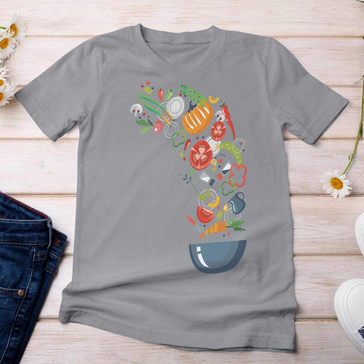 Yummy Salad Bowl T-Shirt Light Gray Granite Color