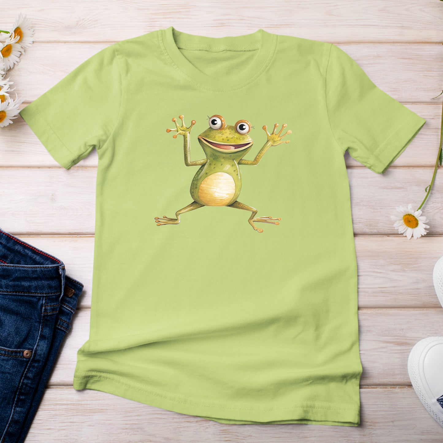 Happy Frog Amphibian T-Shirt Light Green Kiwi Color