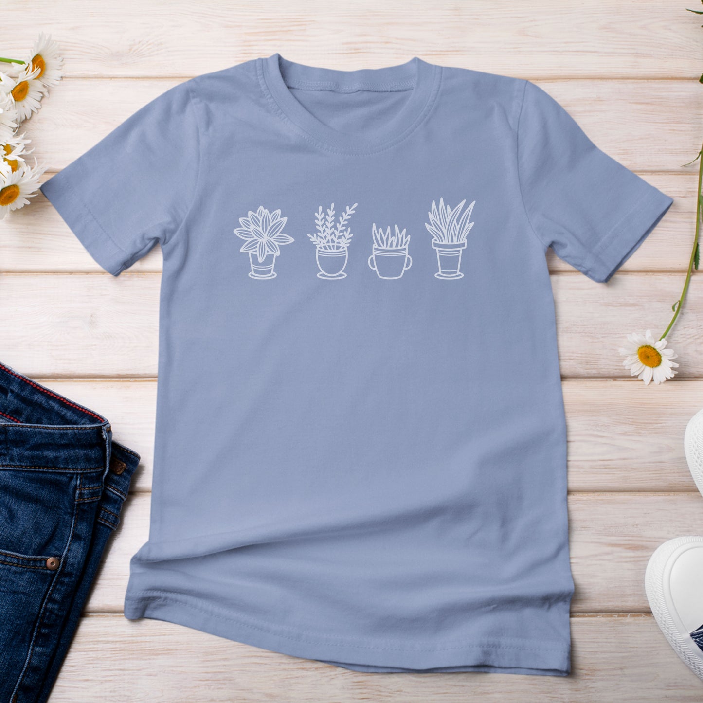 Houseplant Enthusiast T-shirt Washed Denim Blue Color