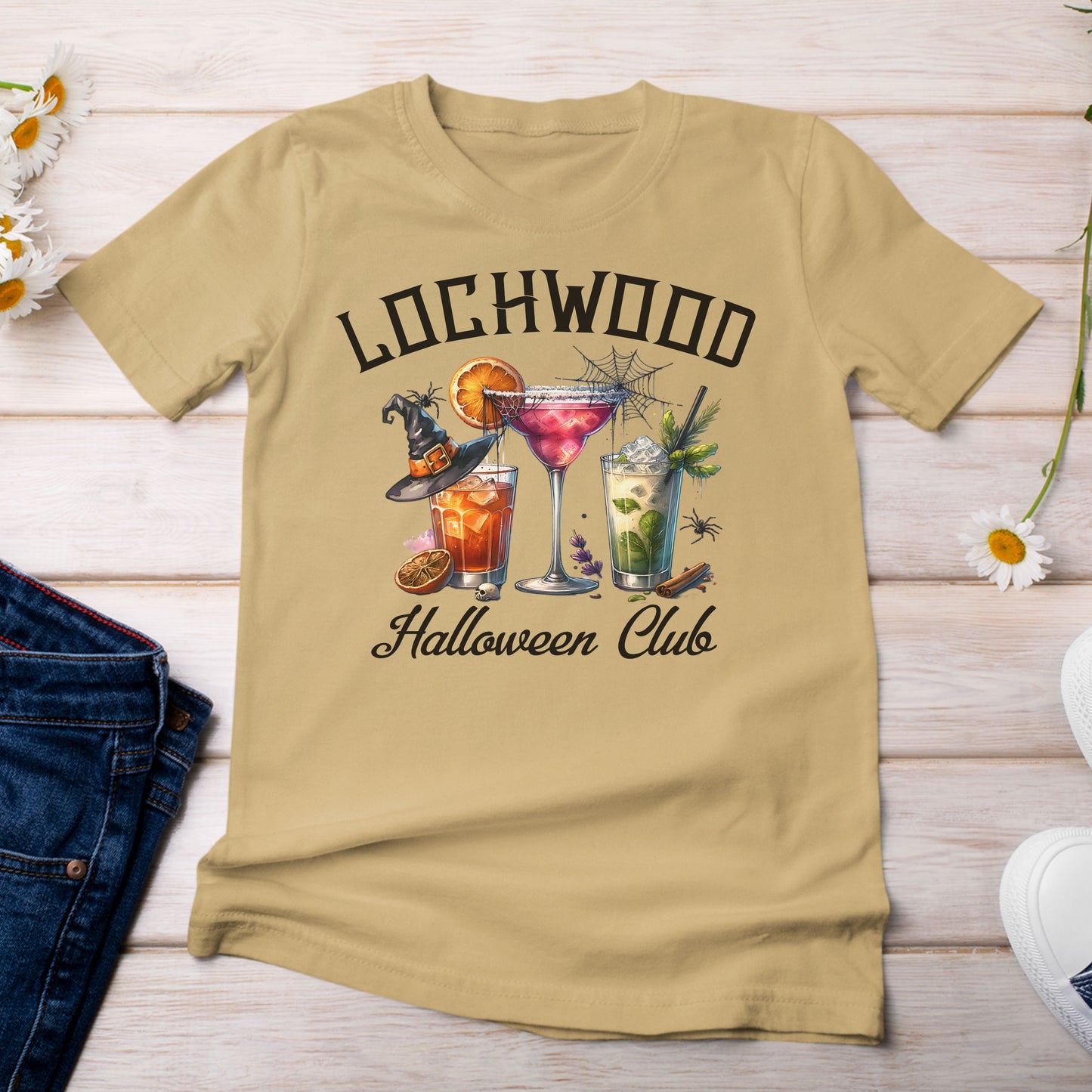 Lochwood Halloween Club with Cocktails T-Shirt Dijon Mustard Color