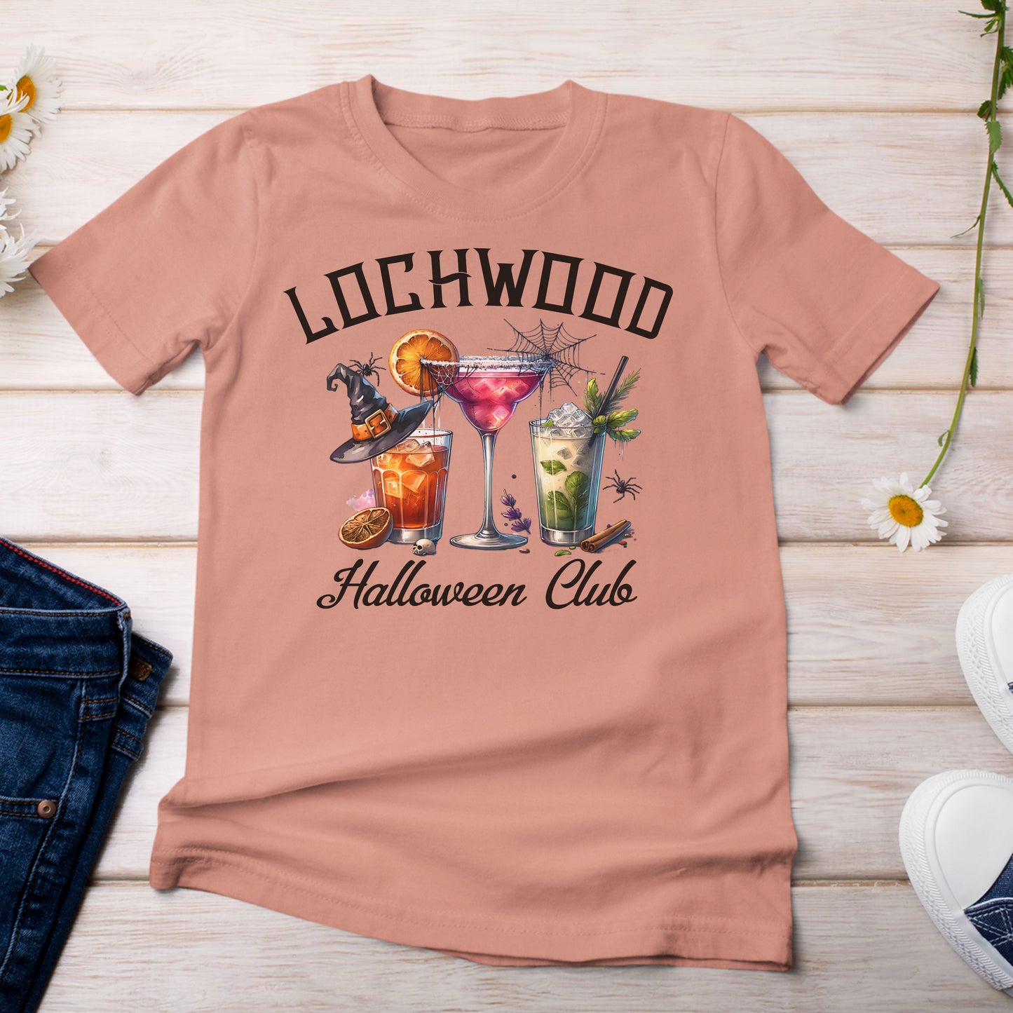 Lochwood Halloween Club with Cocktails T-Shirt Terra Cotta Color