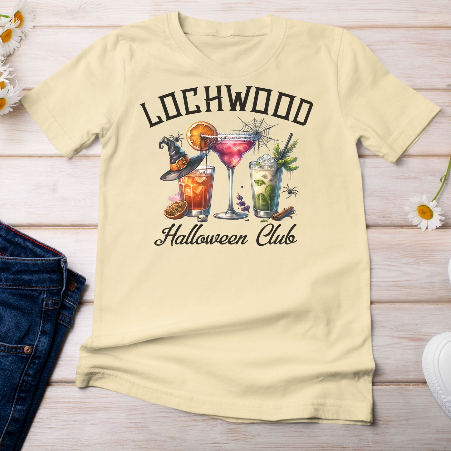 Lochwood Halloween Club with Cocktails T-Shirt Light Yellow Banana Color