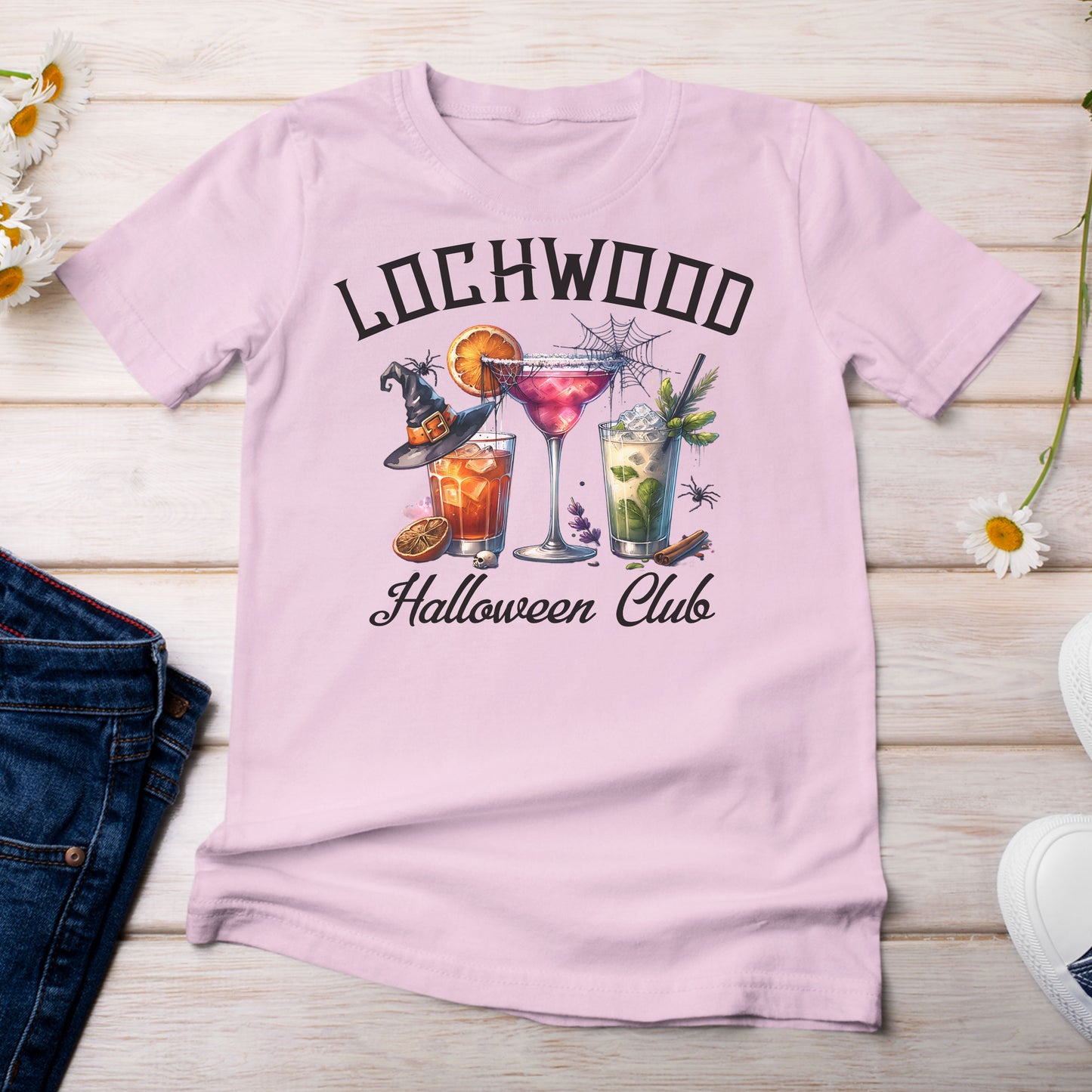 Lochwood Halloween Club with Cocktails T-Shirt Light Pink Blossom Color