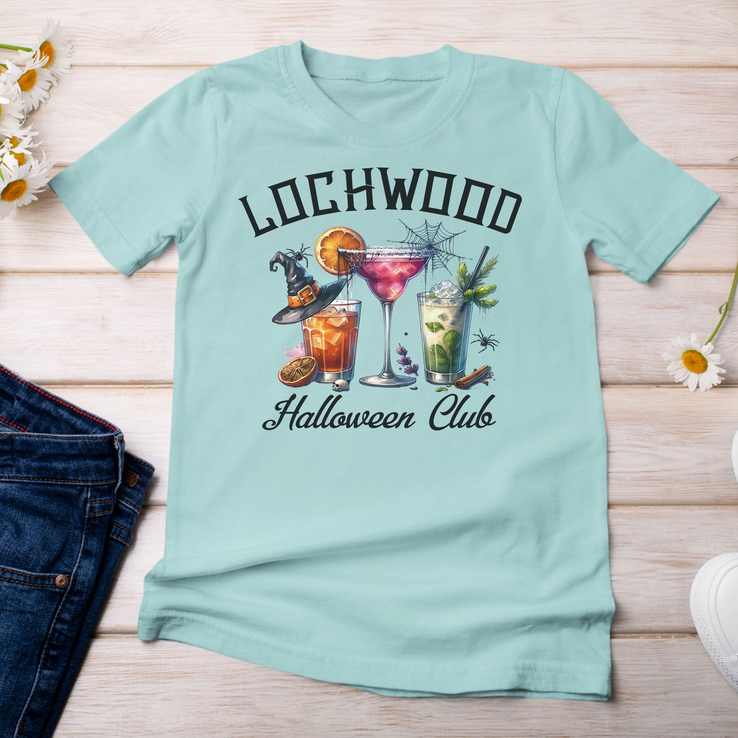 Lochwood Halloween Club with Cocktails T-Shirt Chalky Mint Color