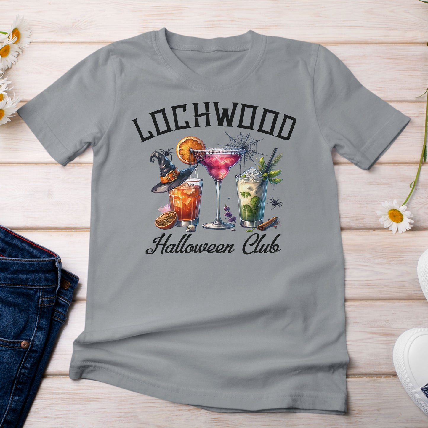 Lochwood Halloween Club with Cocktails T-Shirt Light Grey Granite Color