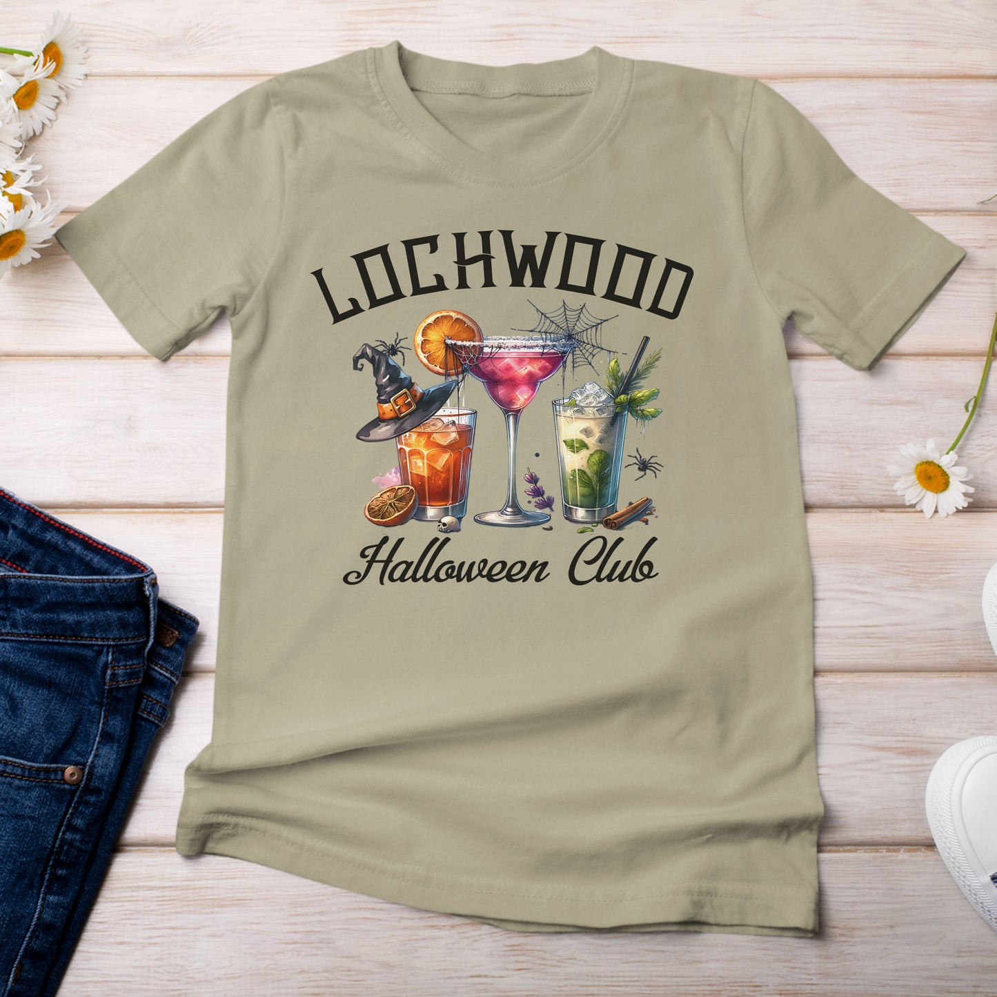 Lochwood Halloween Club with Cocktails T-Shirt Light Khaki Color