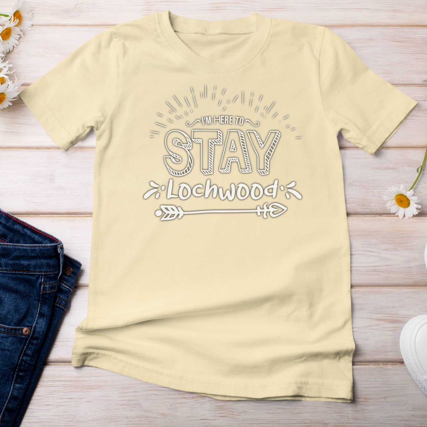 I'm Here to Stay in Lochwood T-Shirt Light Yellow Banana Color