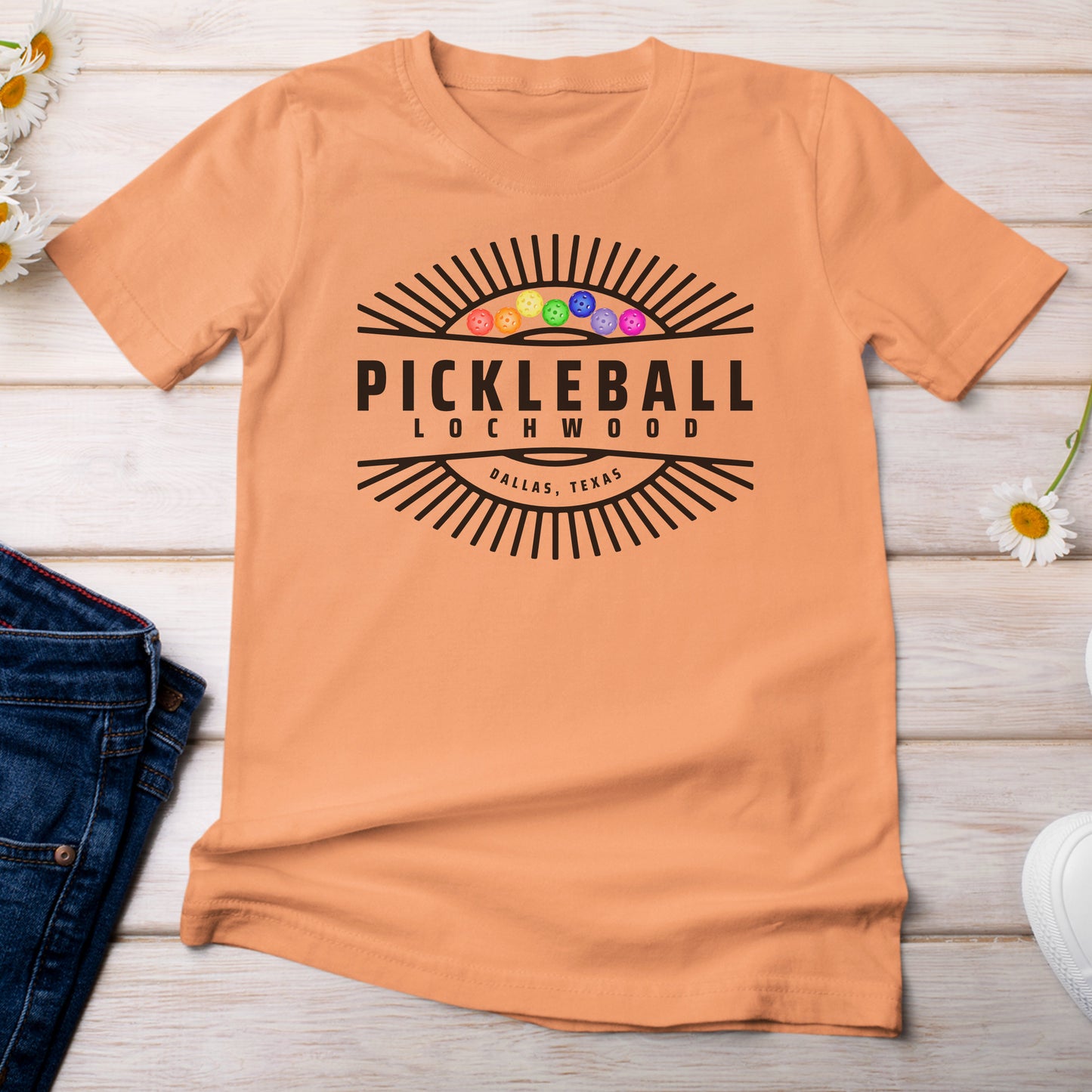 Pickleball for Lochwood Collection 101 T-shirt Light Bright Orange Melon Color