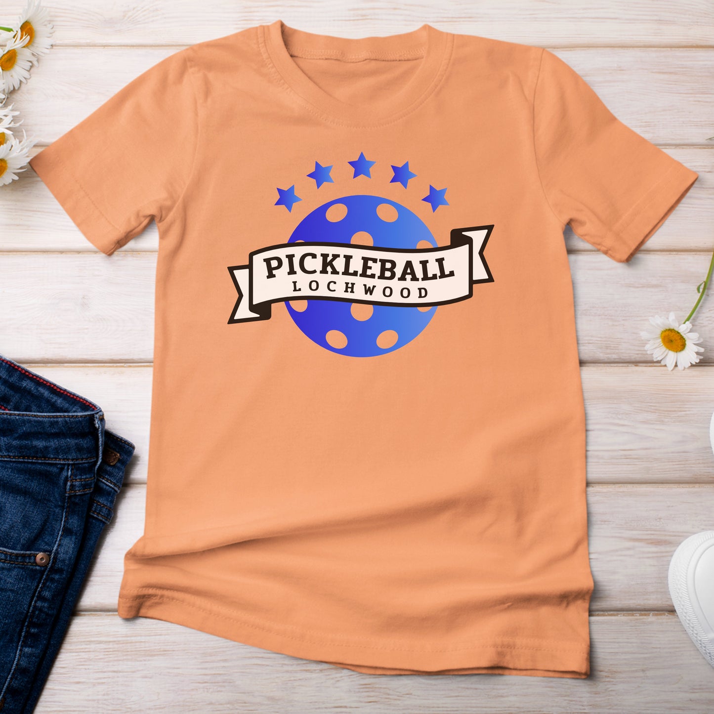 Pickleball for Lochwood Collection 102 T-Shirt Bright Light Orange Melon Color