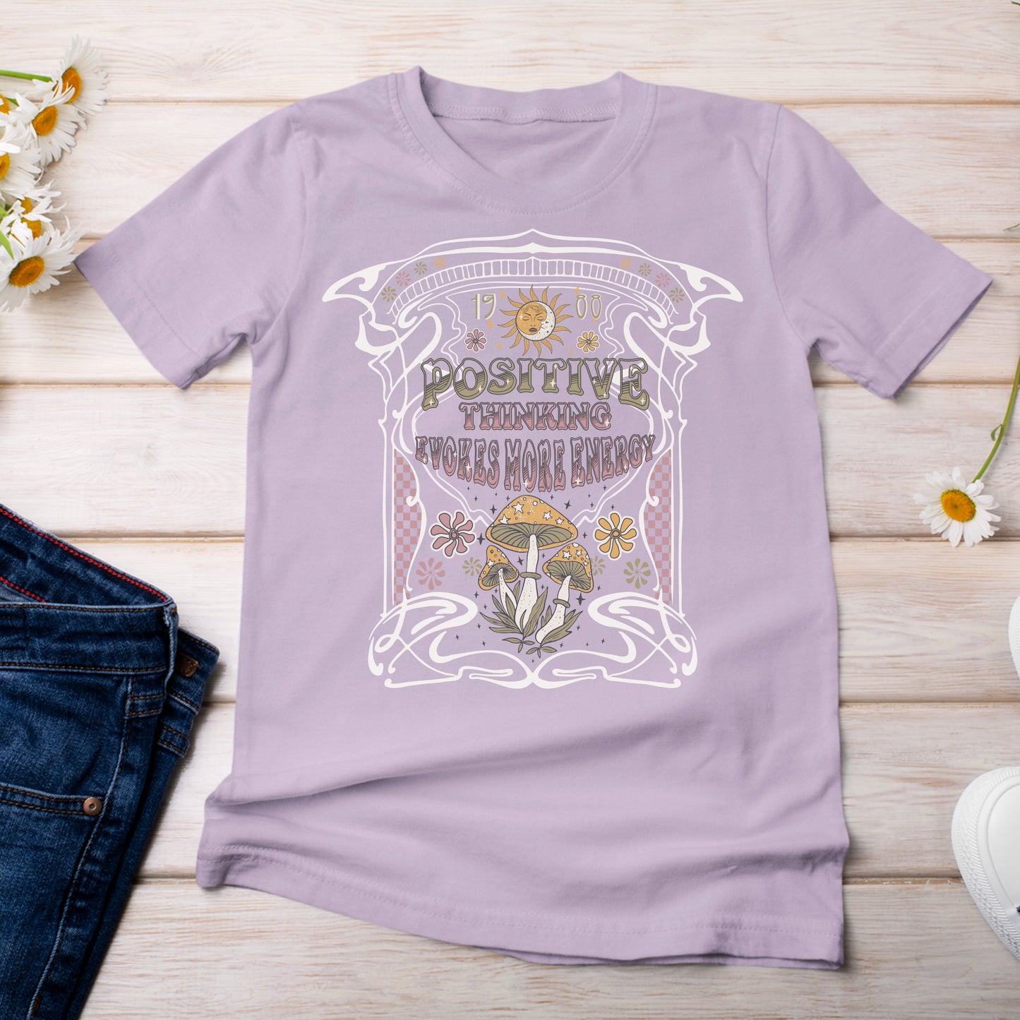 Positive Thinking Evokes More Energy T-Shirt Lilac Orchid Color