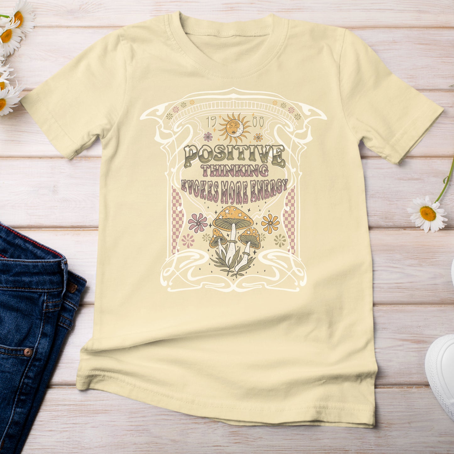 Positive Thinking Evokes More Energy T-Shirt Light Yellow Banana Color