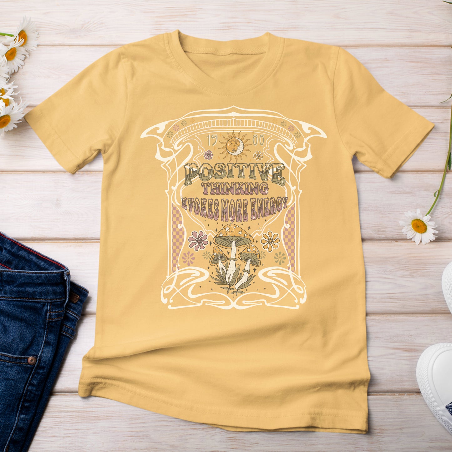 Positive Thinking Evokes More Energy T-Shirt Bright Yellow Citrus Color