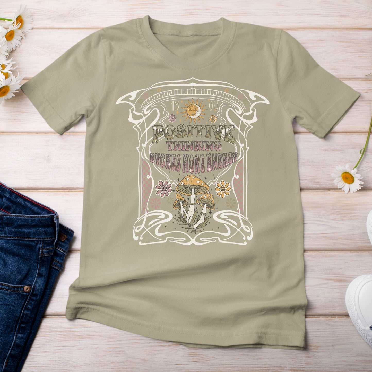 Positive Thinking Evokes More Energy T-Shirt Light Khaki Color