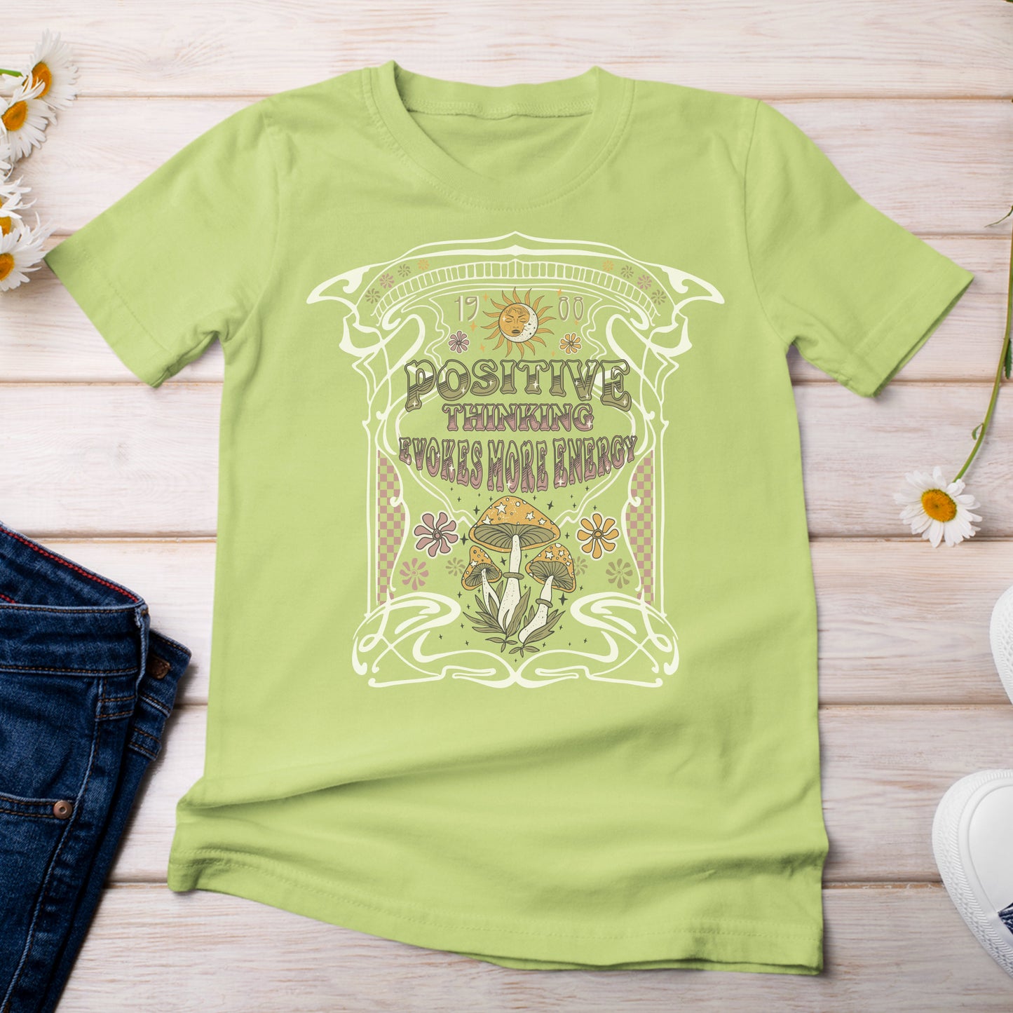 Positive Thinking Evokes More Energy T-Shirt Bright Green Kiwi Color