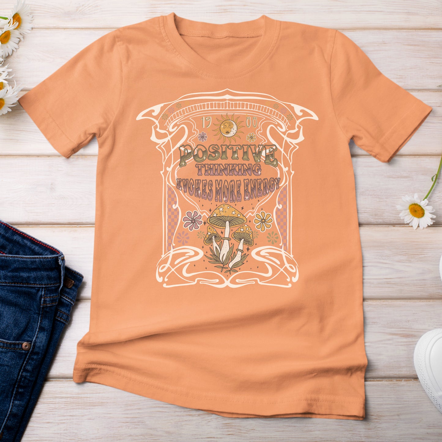 Positive Thinking Evokes More Energy T-Shirt Bright Orange Melon Color