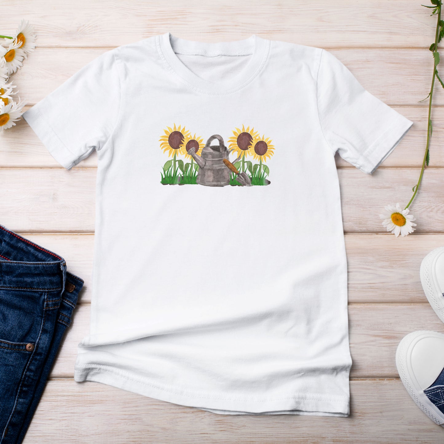 Sunflowers with Watering Can T-Shirt White