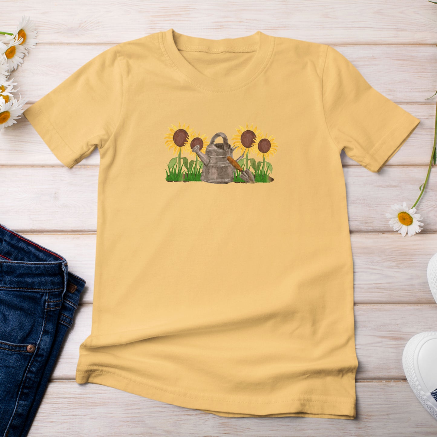 Sunflowers with Watering Can T-Shirt Yellow Citrus Color