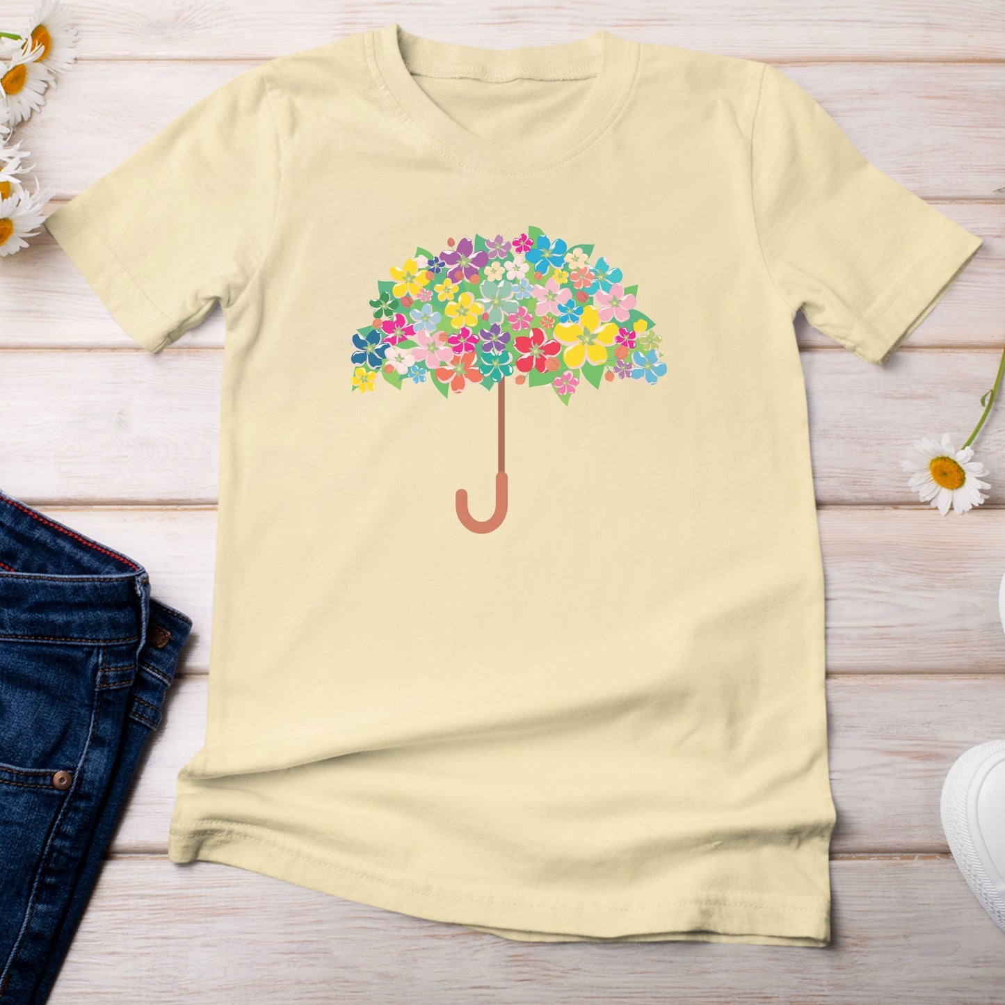 Floral Umbrella T-shirt Light Yellow Banana Color