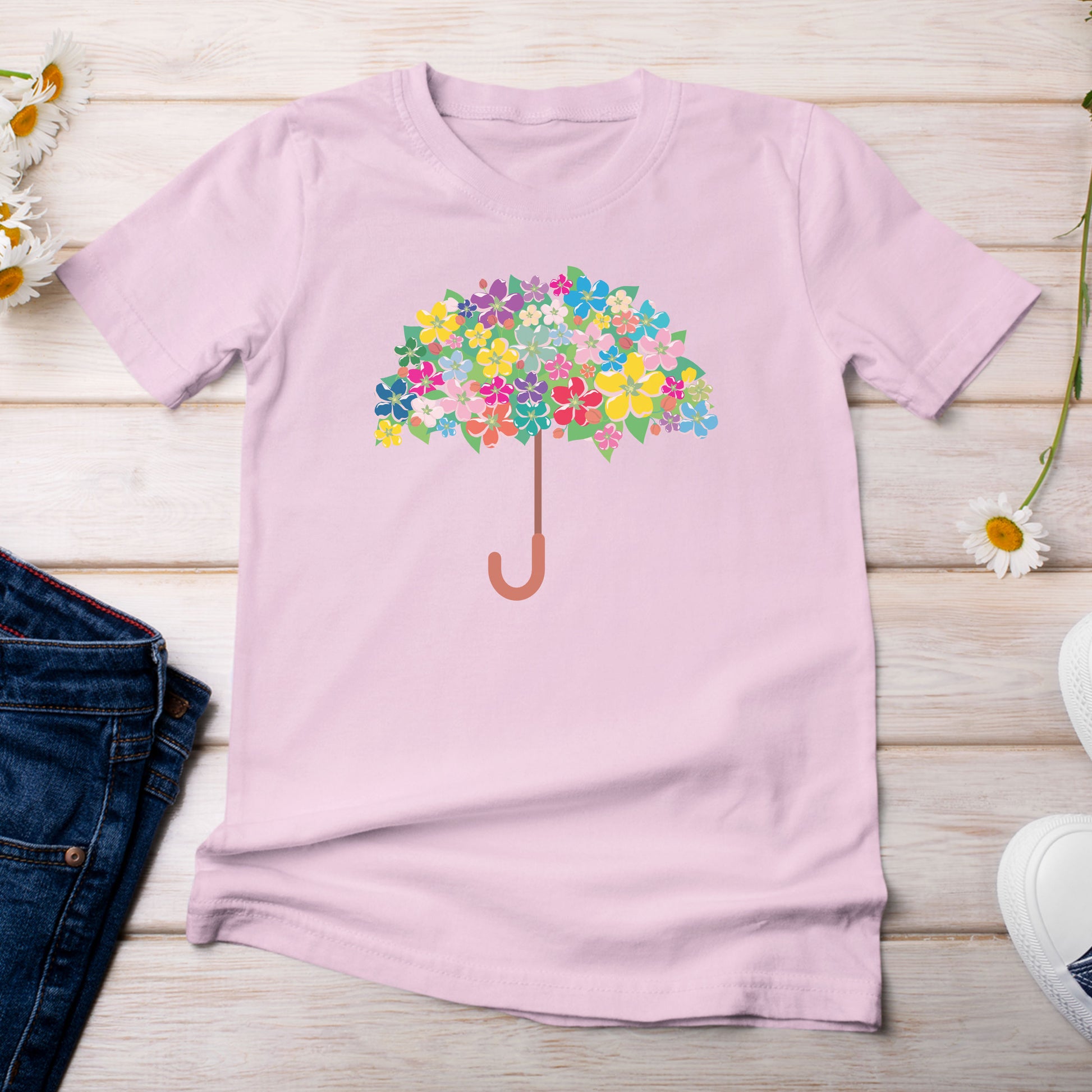 Floral Umbrella T-shirt Light Pink Blossom Color