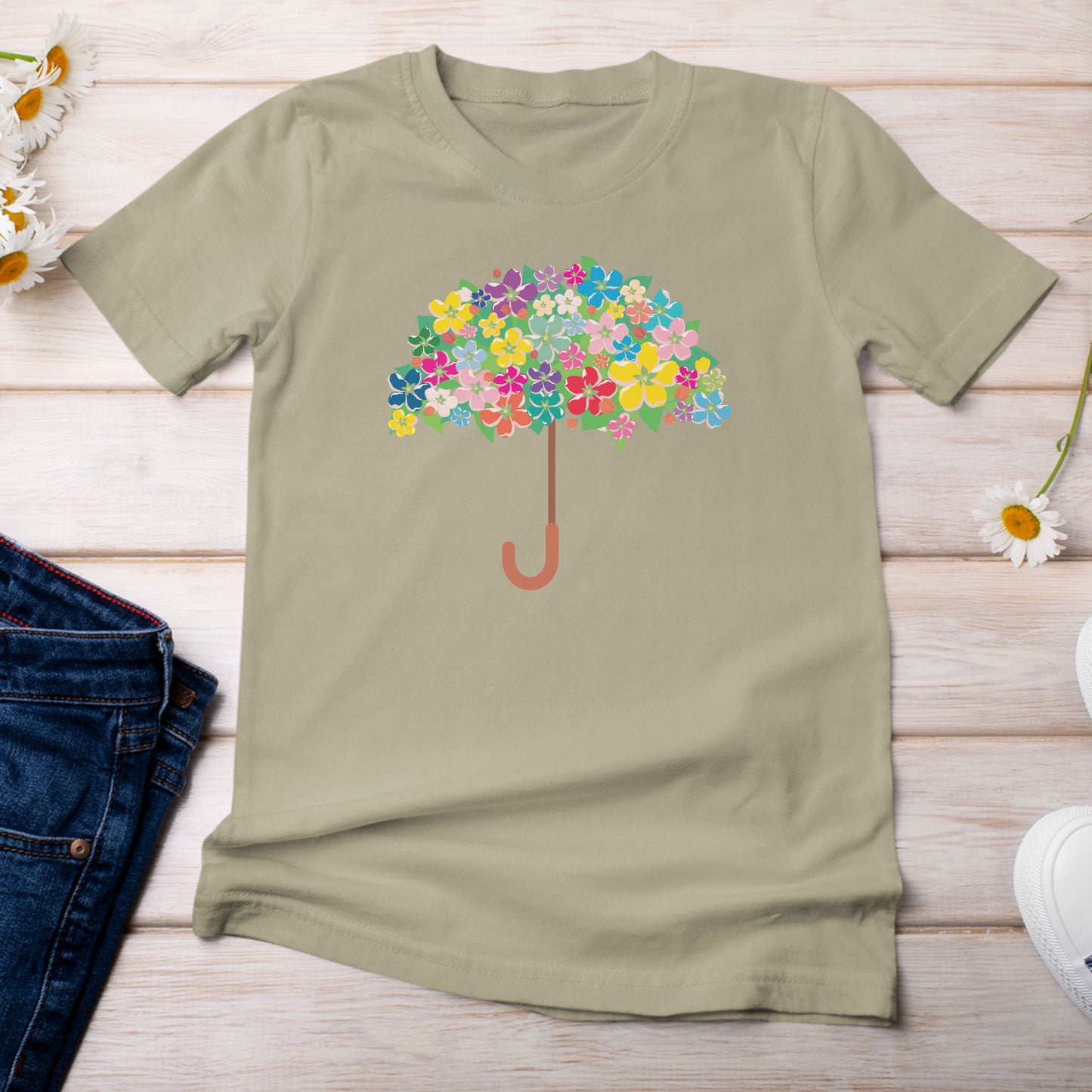 Floral Umbrella T-shirt Light Khaki Color