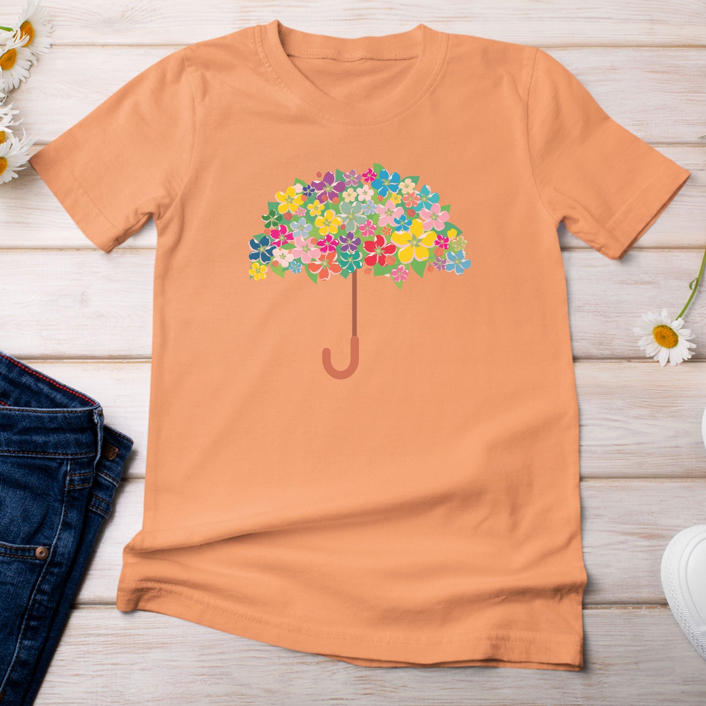 Floral Umbrella T-shirt Light Bright Orange Melon Color